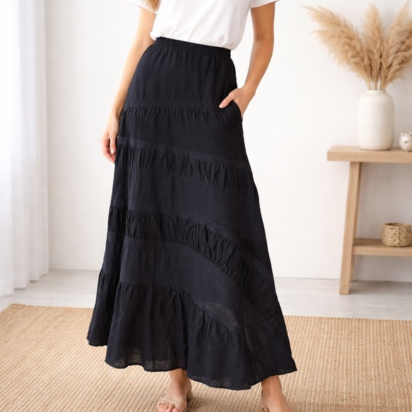 Bleu Bayou Black Boho Maxi Skirt Size Small - Picture 10 of 10